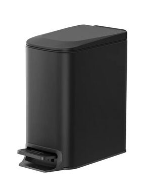 The Cesun small bathroom trash can is a slim, matte black stainless steel bin.